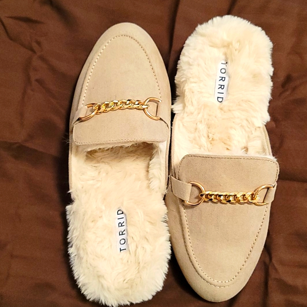Torrid Dark Taupe Loafer Fur Mules